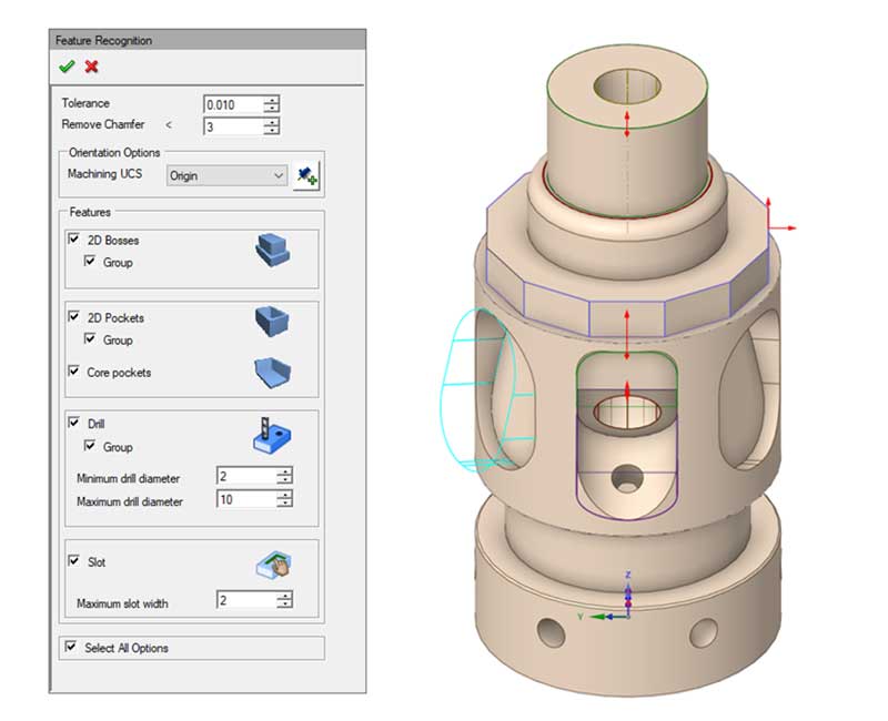 Automatic Feature Recognition on 5 positioned axes